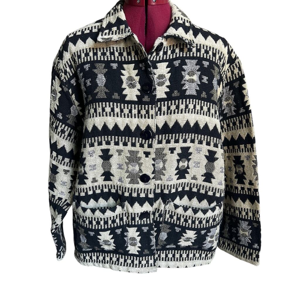 Vintage Pretty Pink Large 100% Cotton‎ Hand Stitched Tapestry Boho Aztec Jacket